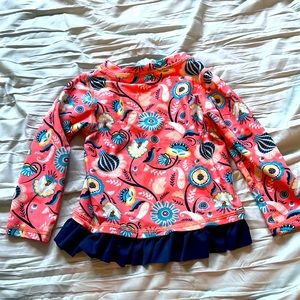 Ruffle Butts Salmon & Navy Paisley Rash Guard, size 2T